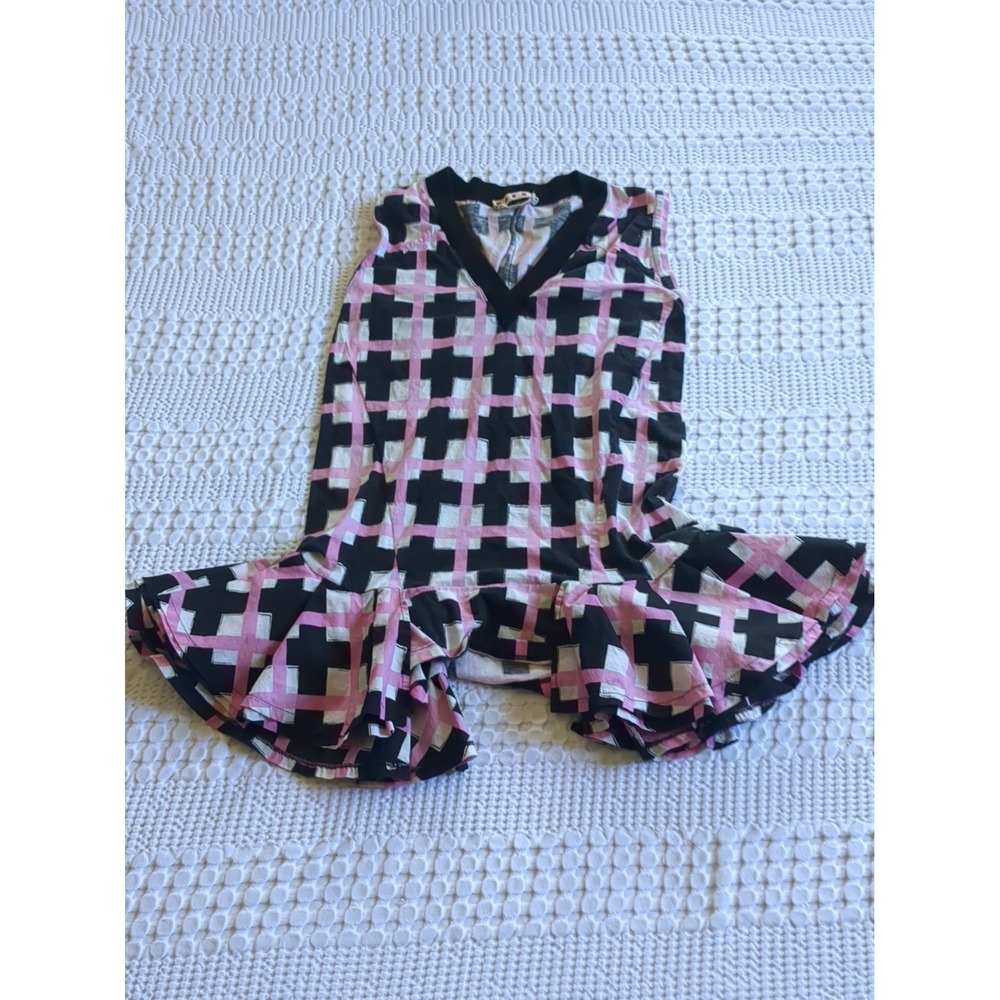 Marni Sleeveless Peplum Top Sleeveless V Neck Sz 2 US 38 Flared Pink Black White